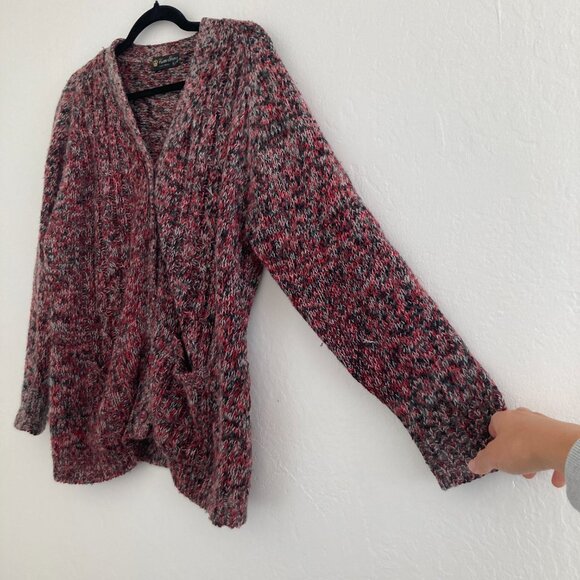 Vintage Kwon Shing 100% Wool Marled Cardigan Sweater Button Front Pink Large - Picture 3 of 7